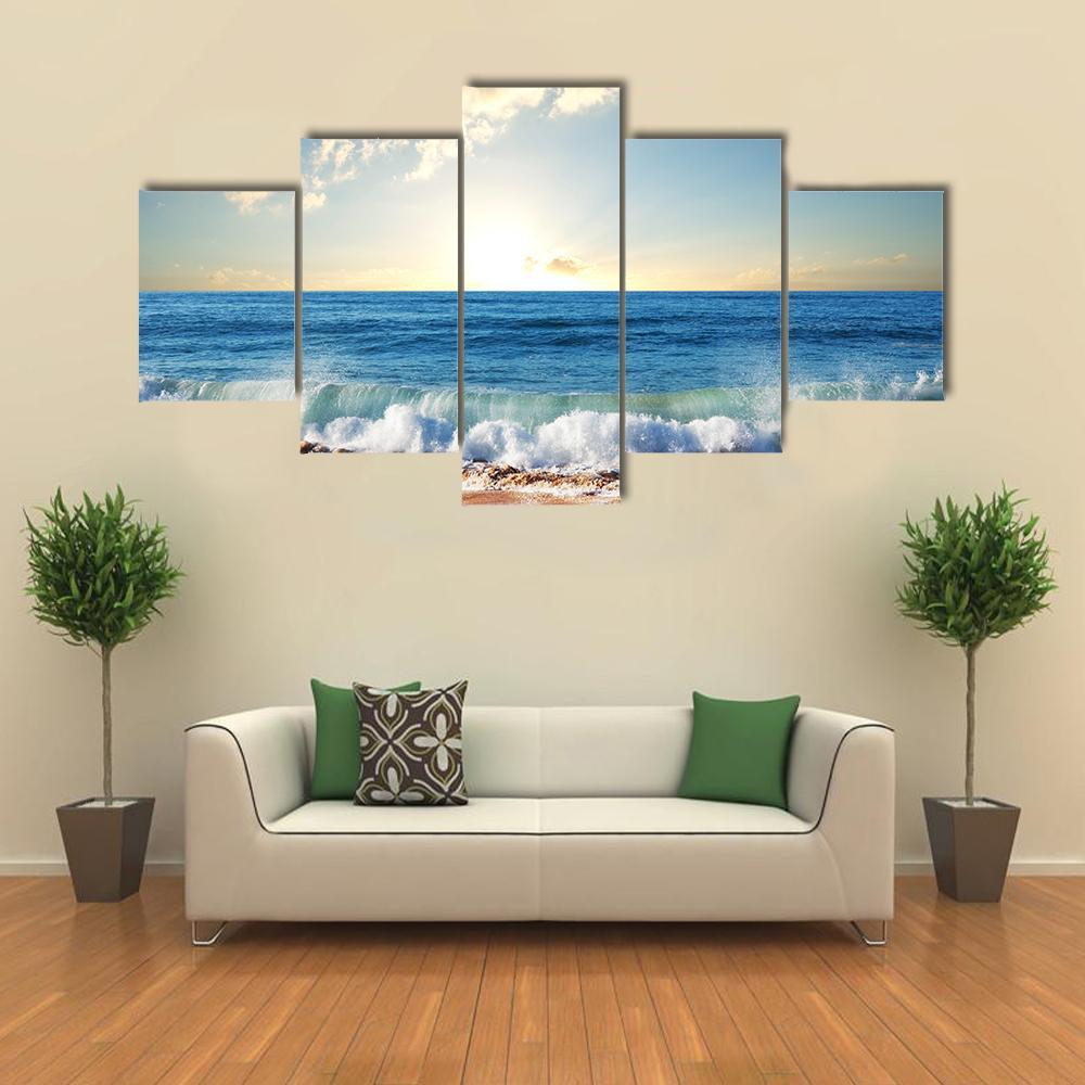 Sea Sunset In Olympic Park Coast Canvas Wall Art-5 Star-Gallery Wrap-62" x 32"-Tiaracle