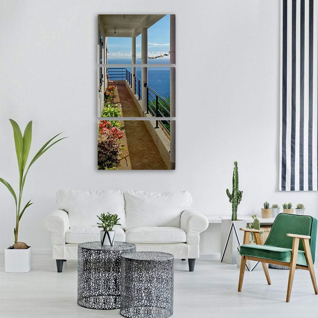 Sea View From Balcony Vertical Canvas Wall Art-3 Vertical-Gallery Wrap-12" x 25"-Tiaracle