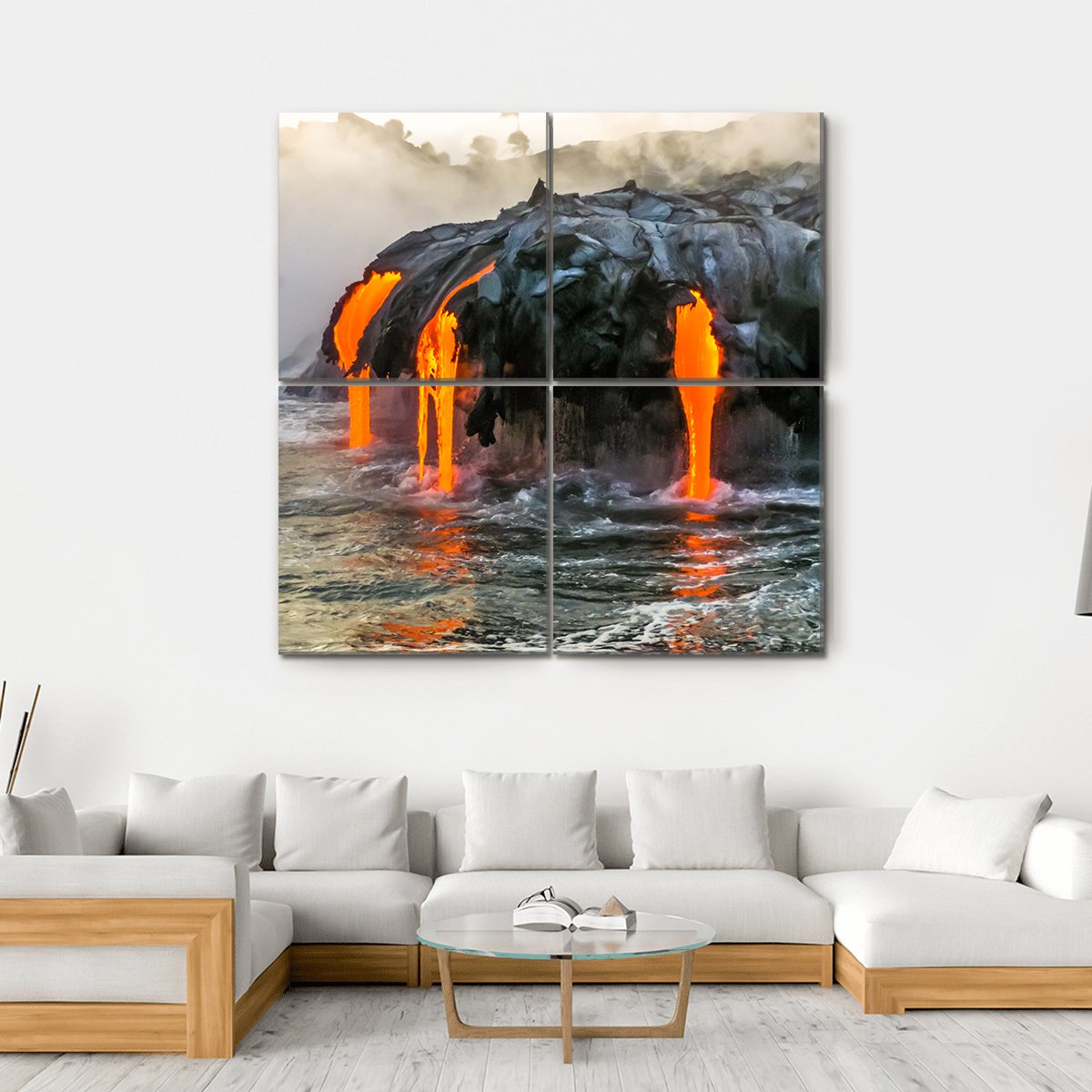 Sea View Of Kilauea Volcano In Hawaii Canvas Wall Art-4 Square-Gallery Wrap-17" x 17"-Tiaracle