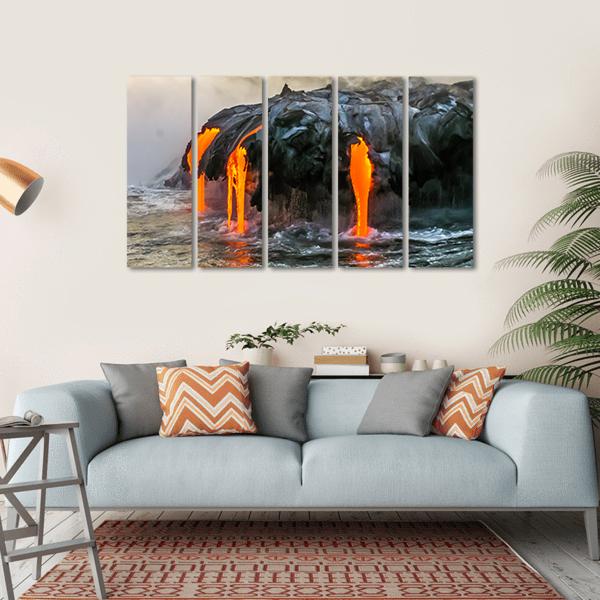 Sea View Of Kilauea Volcano In Hawaii Canvas Wall Art-5 Horizontal-Gallery Wrap-22" x 12"-Tiaracle