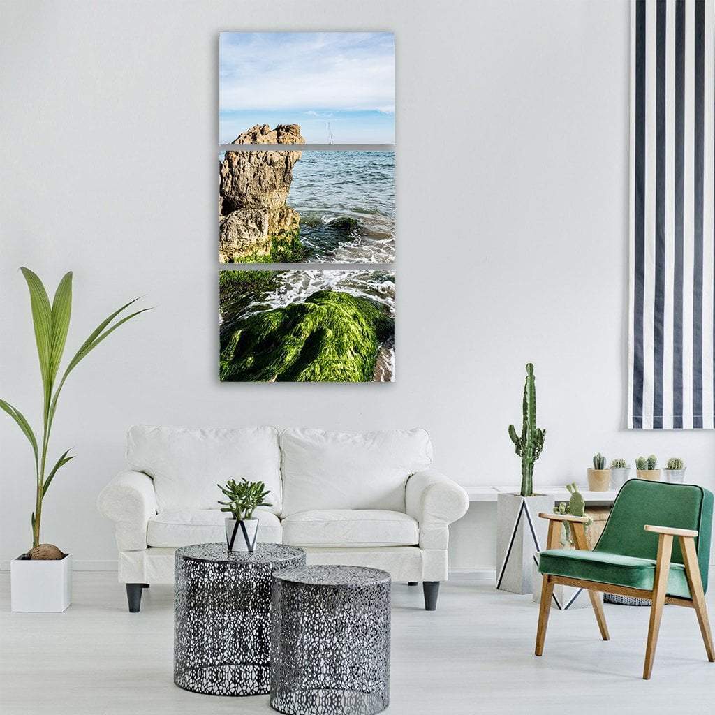 Sea Waves In Summer Vertical Canvas Wall Art-3 Vertical-Gallery Wrap-12" x 25"-Tiaracle