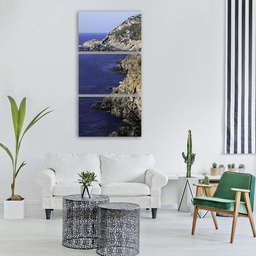 Sea With Cliffs Landscape Vertical Canvas Wall Art-3 Vertical-Gallery Wrap-12" x 25"-Tiaracle