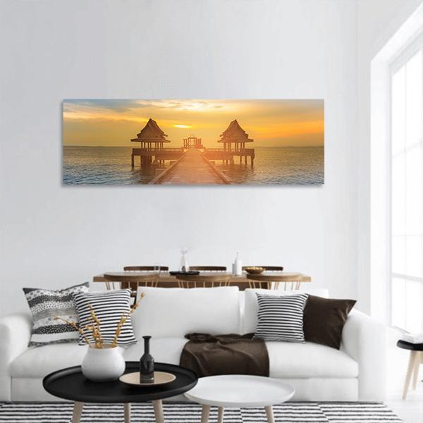 Seacoast Coastline Walkway In Maldives Panoramic Canvas Wall Art-1 Piece-36" x 12"-Tiaracle