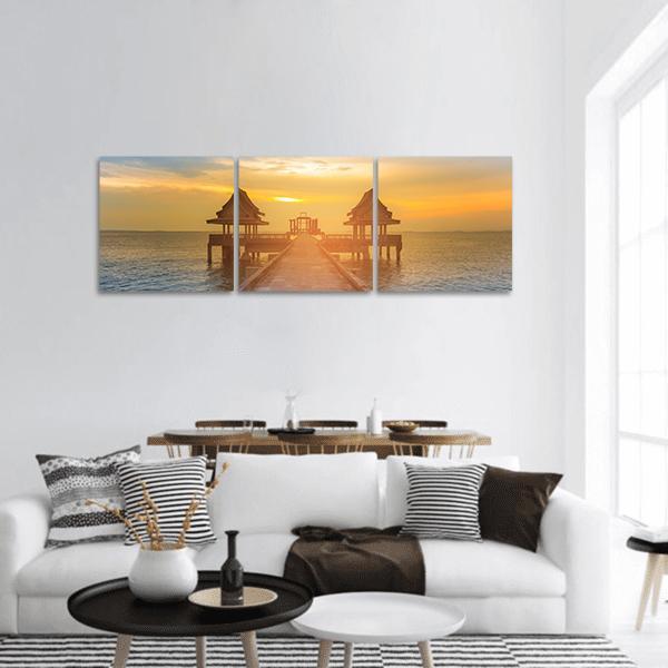 Seacoast Coastline Walkway In Maldives Panoramic Canvas Wall Art-3 Piece-25" x 08"-Tiaracle