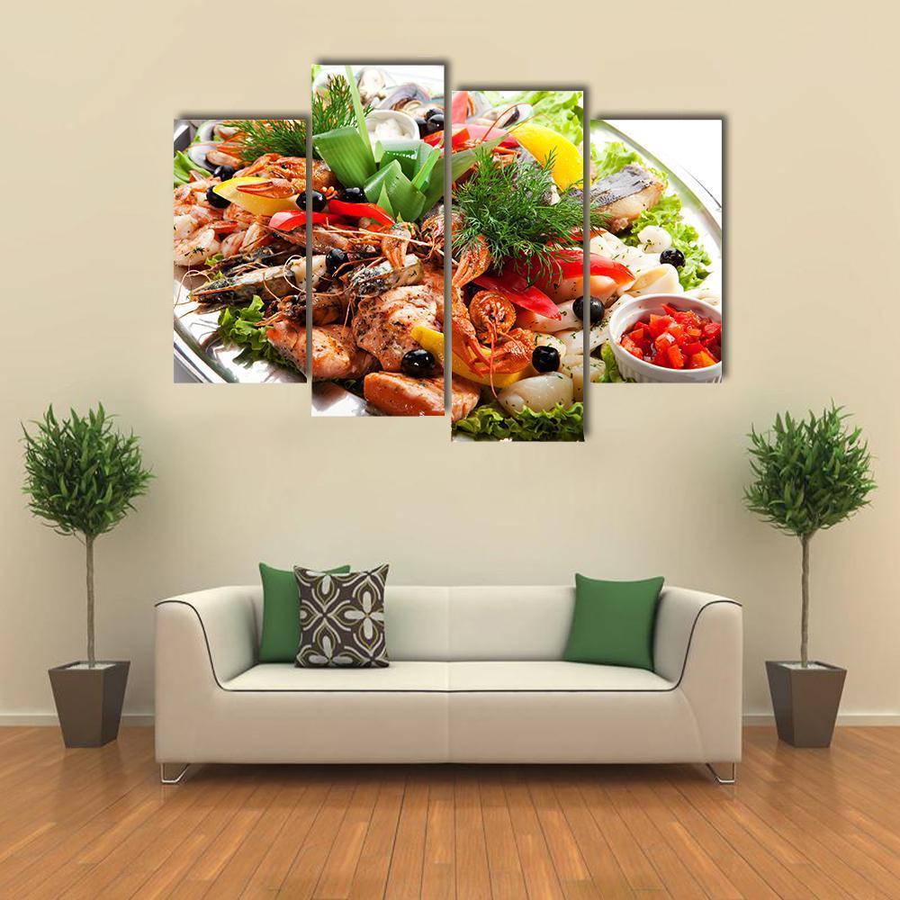 Seafood Canvas Wall Art-4 Pop-Gallery Wrap-50" x 32"-Tiaracle