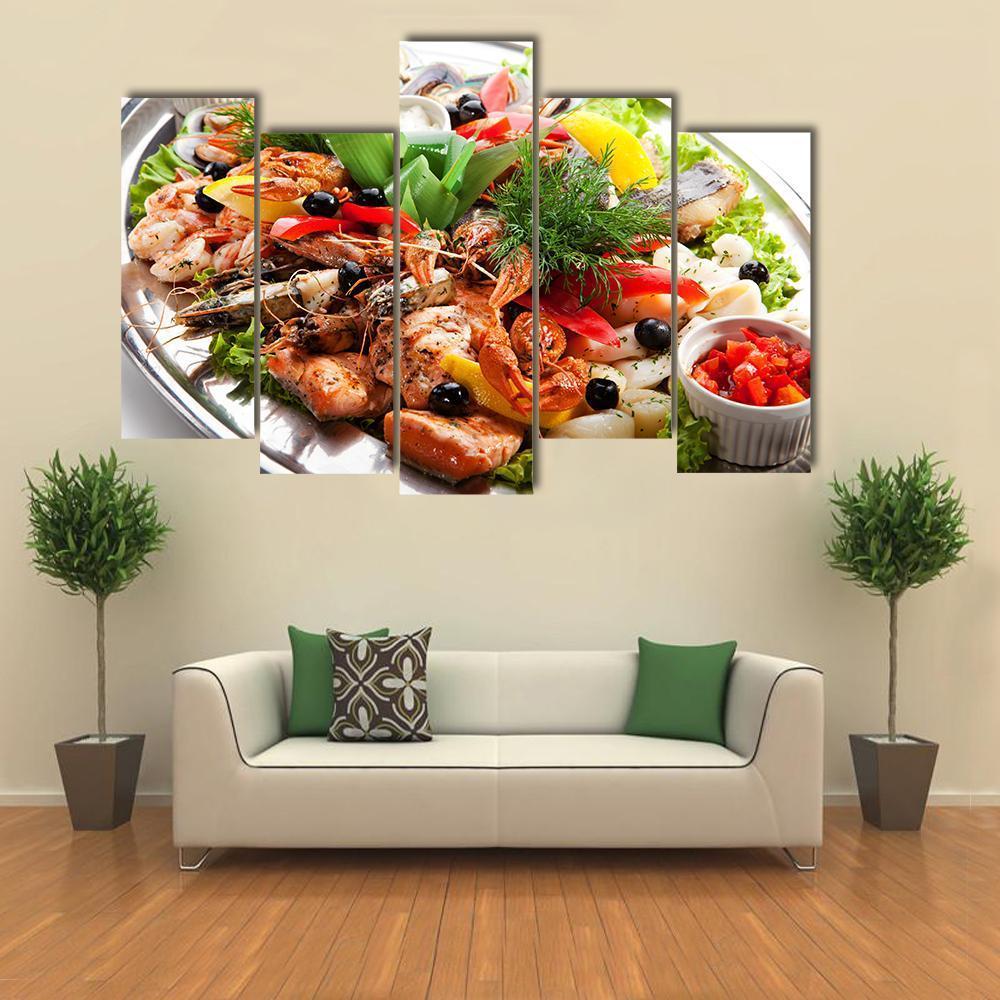 Seafood Canvas Wall Art-5 Pop-Gallery Wrap-47" x 32"-Tiaracle