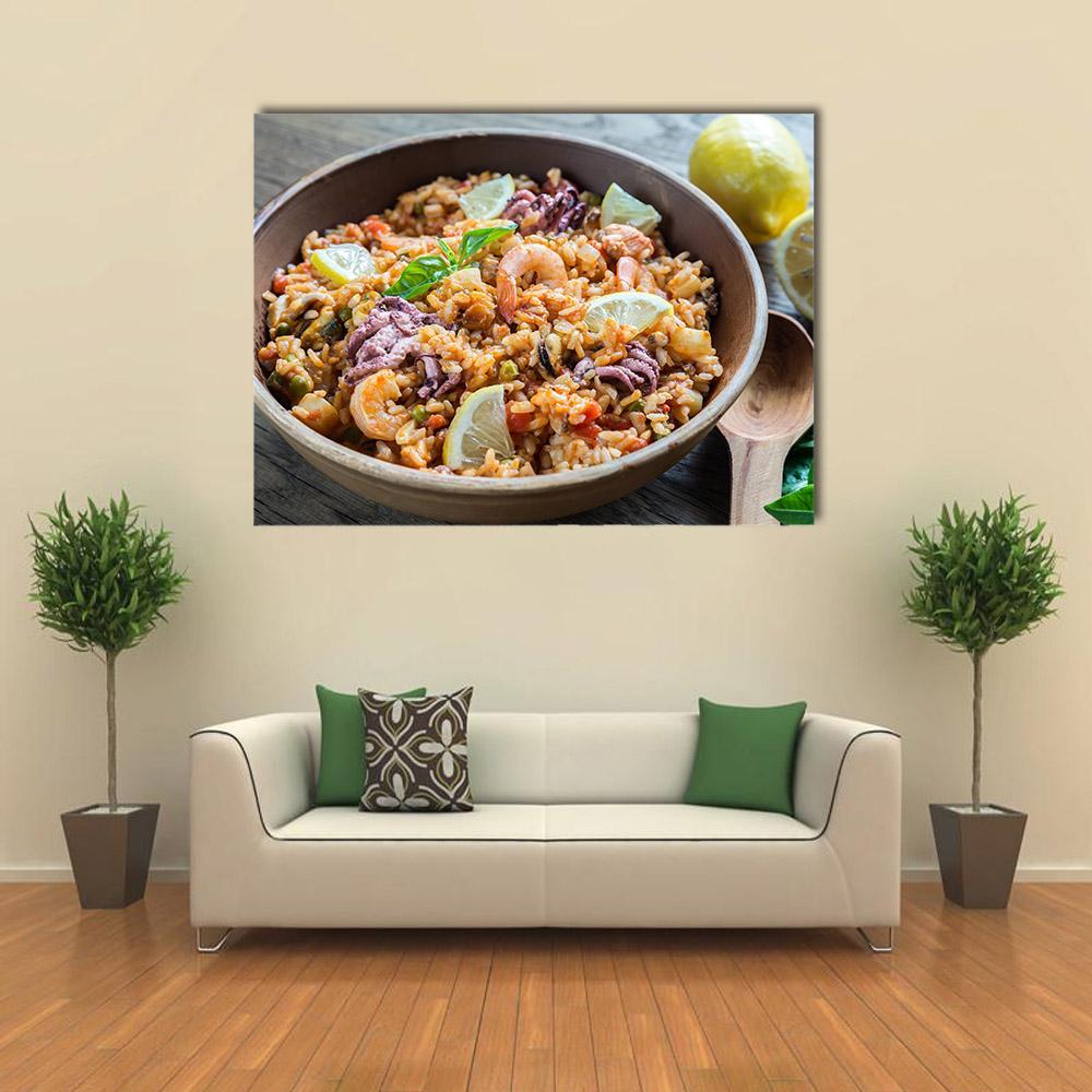 Seafood Paella Canvas Wall Art-4 Horizontal-Gallery Wrap-34" x 24"-Tiaracle