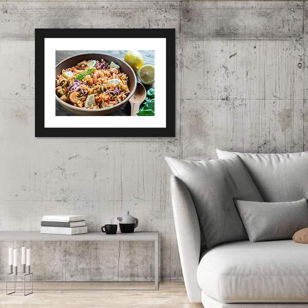 Seafood Paella Canvas Wall Art-5 Horizontal-Gallery Wrap-22" x 12"-Tiaracle
