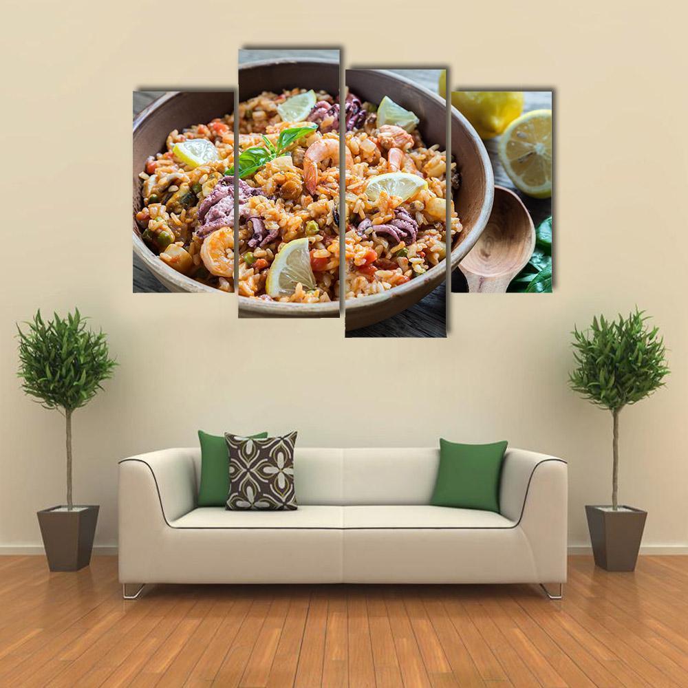 Seafood Paella Canvas Wall Art-4 Pop-Gallery Wrap-50" x 32"-Tiaracle