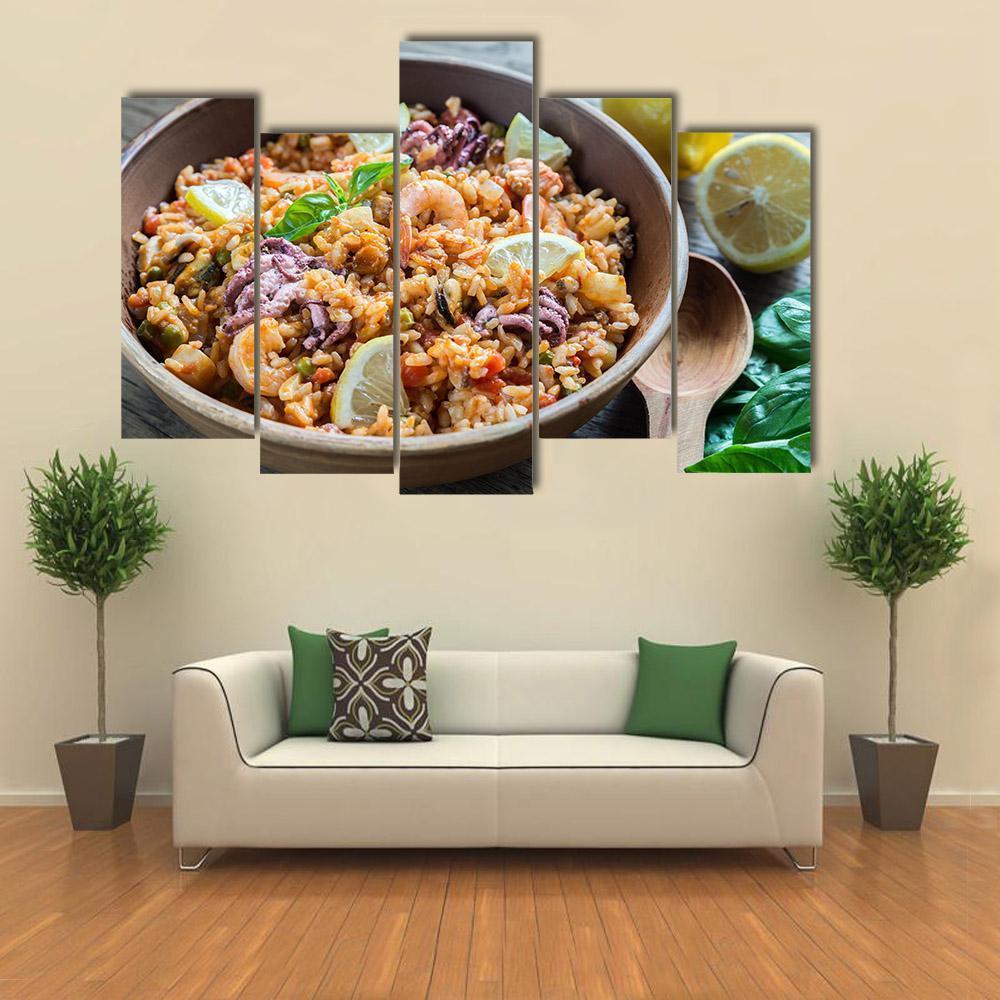 Seafood Paella Canvas Wall Art-5 Pop-Gallery Wrap-47" x 32"-Tiaracle