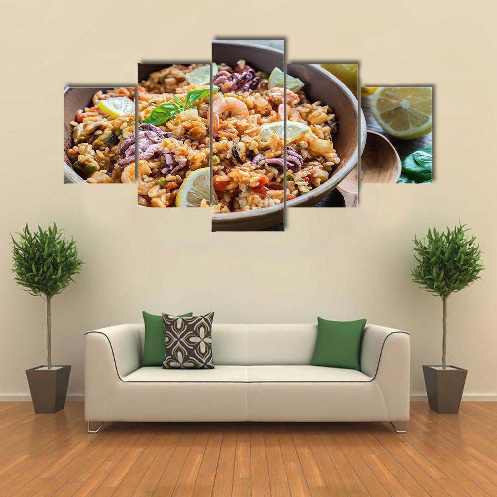 Seafood Paella Canvas Wall Art-5 Star-Gallery Wrap-62" x 32"-Tiaracle