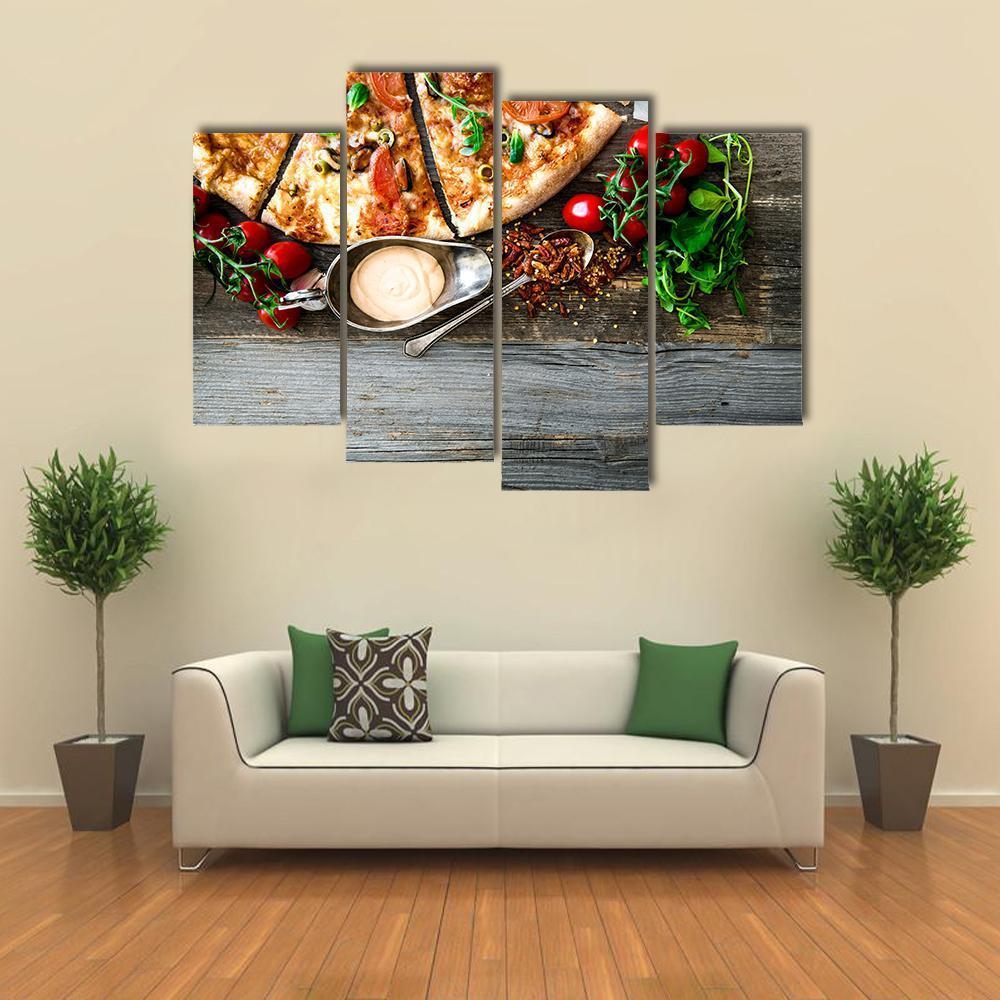 Seafood Pizza With Cherries Canvas Wall Art-4 Pop-Gallery Wrap-50" x 32"-Tiaracle