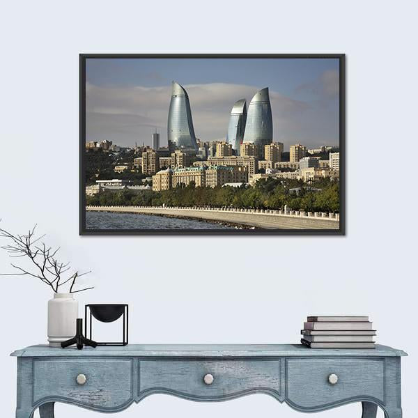 Seafront In Baku Azerbaijan Canvas Wall Art-1 Piece-Floating Frame-24" x 16"-Tiaracle