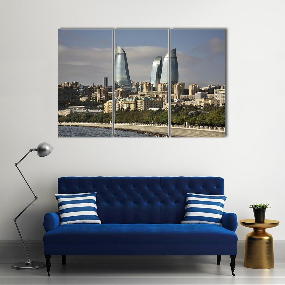 Seafront In Baku Azerbaijan Canvas Wall Art-3 Horizontal-Gallery Wrap-37" x 24"-Tiaracle