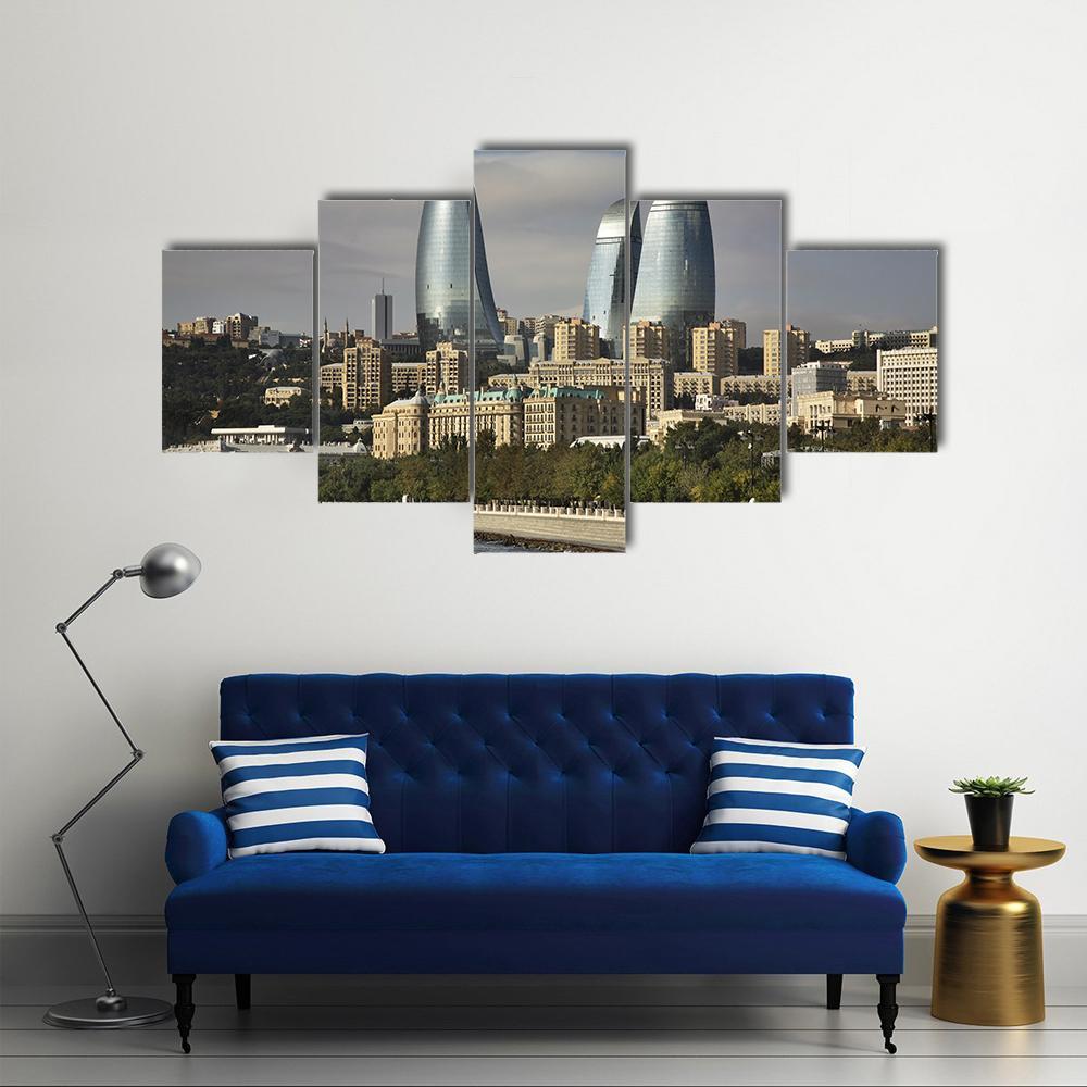 Seafront In Baku Azerbaijan Canvas Wall Art-5 Star-Gallery Wrap-62" x 32"-Tiaracle