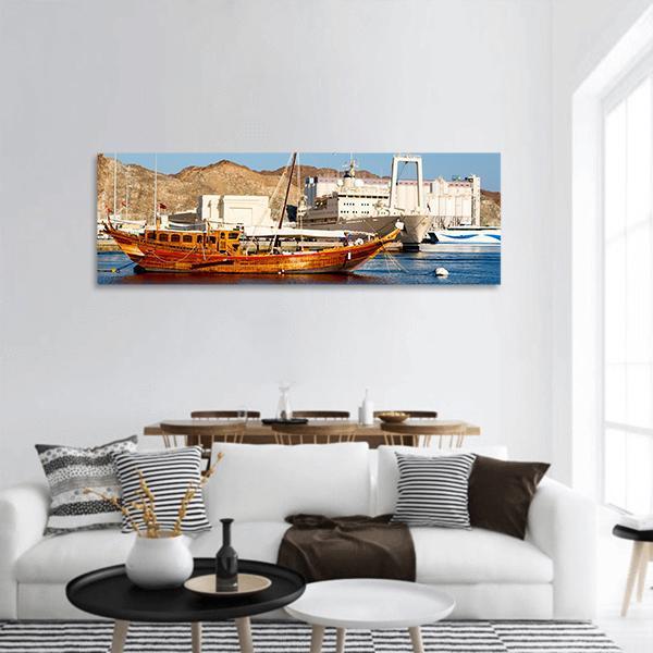 Seaport Of Oman Panoramic Canvas Wall Art-1 Piece-36" x 12"-Tiaracle