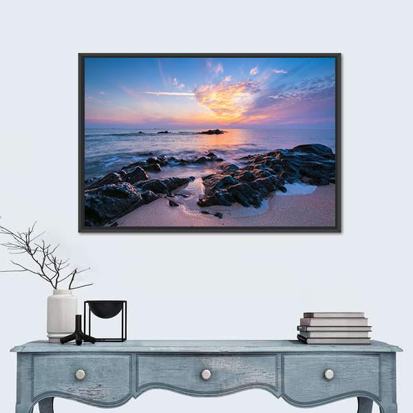 Seascape Composition Canvas Wall Art-1 Piece-Floating Frame-24" x 16"-Tiaracle