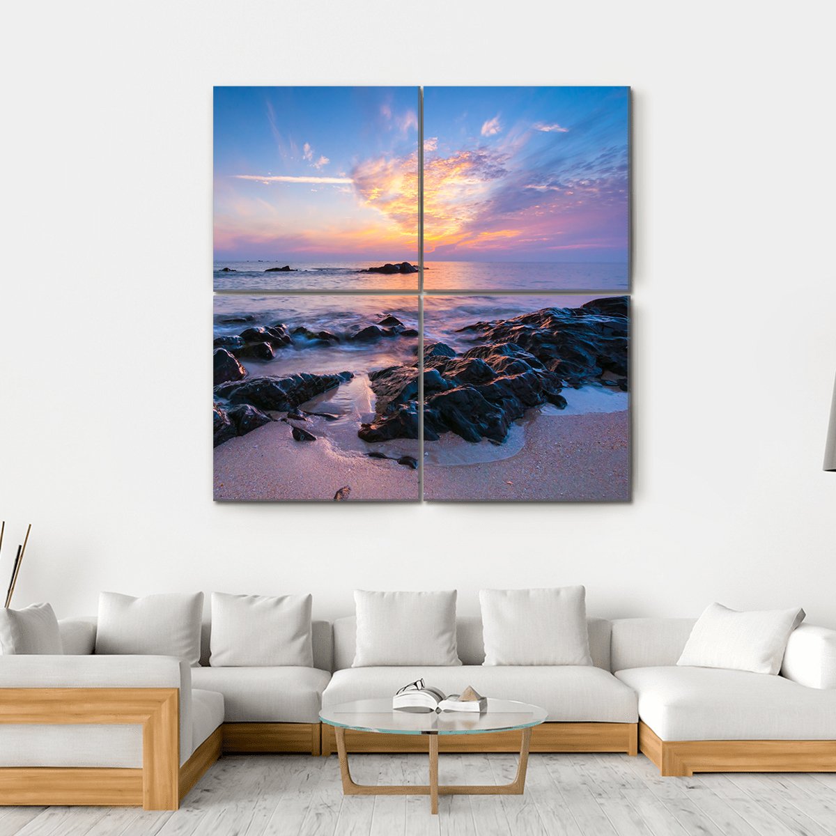 Seascape Composition Canvas Wall Art-4 Square-Gallery Wrap-17" x 17"-Tiaracle