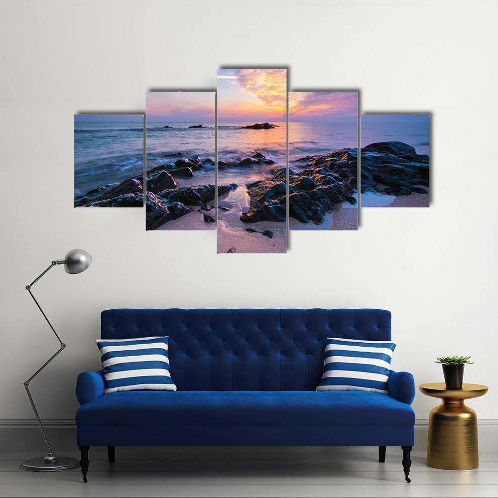 Seascape Composition Canvas Wall Art-5 Star-Gallery Wrap-62" x 32"-Tiaracle