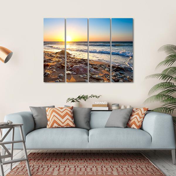 Seascape During Sundown Canvas Wall Art-4 Horizontal-Gallery Wrap-34" x 24"-Tiaracle