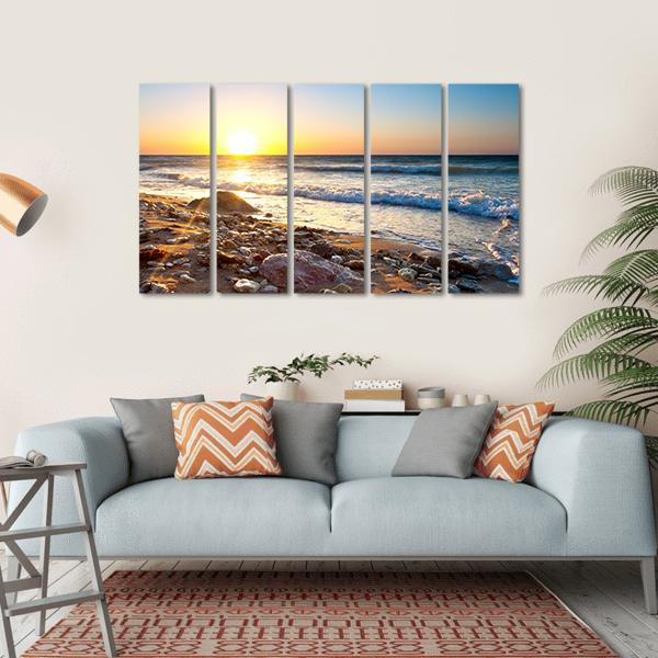 Seascape During Sundown Canvas Wall Art-5 Horizontal-Gallery Wrap-22" x 12"-Tiaracle
