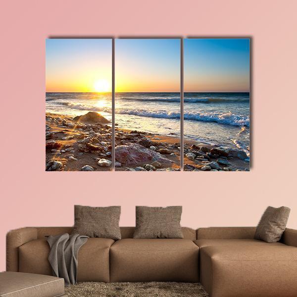 Seascape During Sundown Canvas Wall Art-3 Horizontal-Gallery Wrap-37" x 24"-Tiaracle