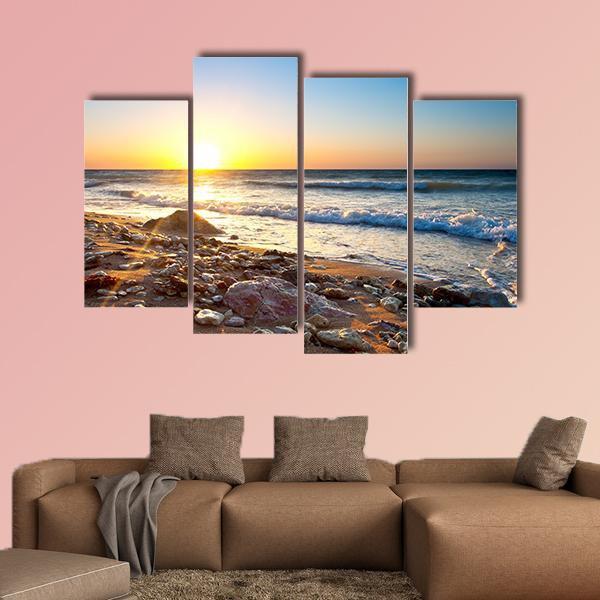 Seascape During Sundown Canvas Wall Art-4 Pop-Gallery Wrap-50" x 32"-Tiaracle