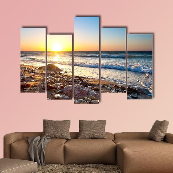 Seascape During Sundown Canvas Wall Art-5 Pop-Gallery Wrap-47" x 32"-Tiaracle