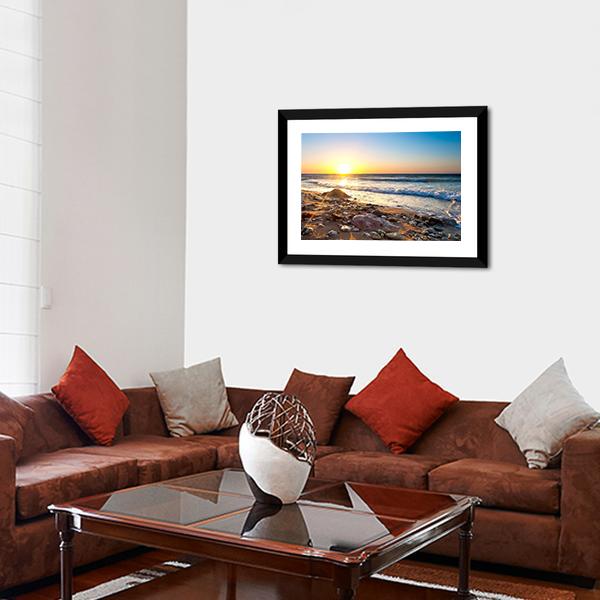 Seascape During Sundown Canvas Wall Art-3 Horizontal-Gallery Wrap-25" x 16"-Tiaracle