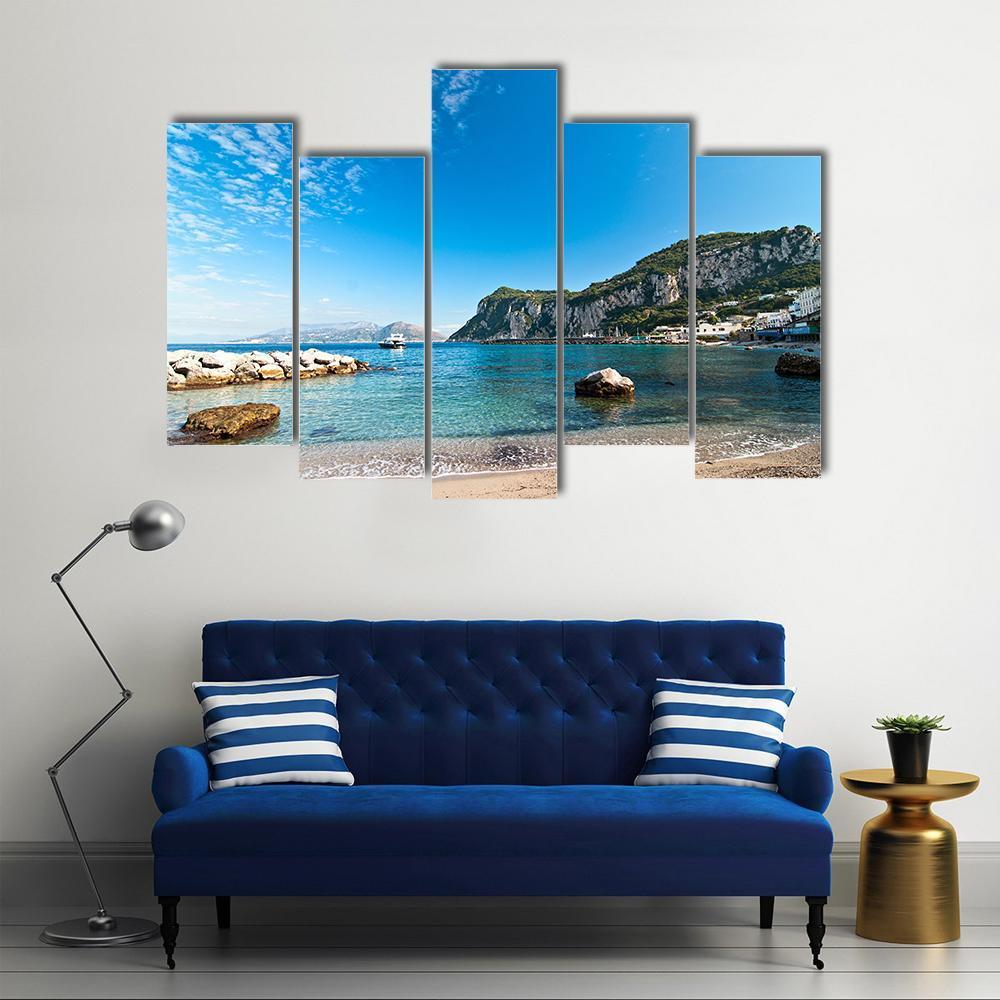 Seascape Shot On Island Of Capri Canvas Wall Art-5 Star-Gallery Wrap-62" x 32"-Tiaracle