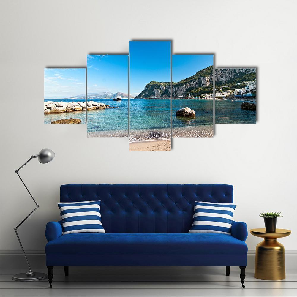Seascape Shot On Island Of Capri Canvas Wall Art-5 Star-Gallery Wrap-62" x 32"-Tiaracle