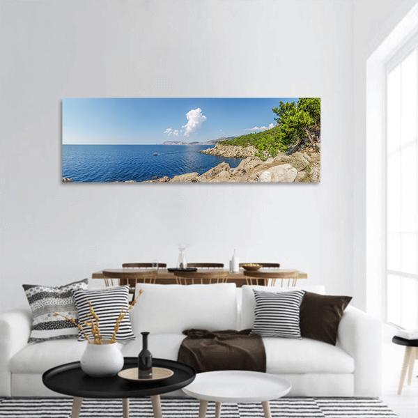 Seascape View In Crimea Panoramic Canvas Wall Art-3 Piece-25" x 08"-Tiaracle