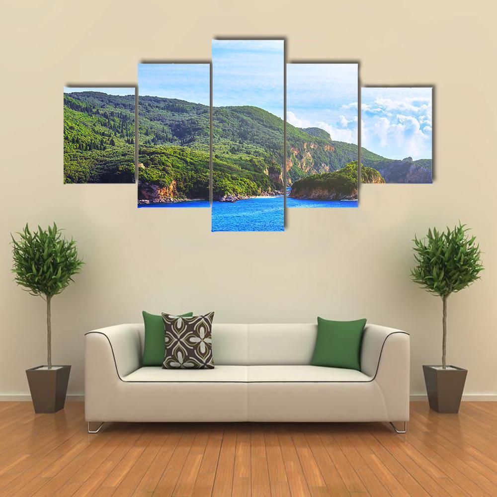 Seascape View Of The Coastline Canvas Wall Art-5 Star-Gallery Wrap-62" x 32"-Tiaracle