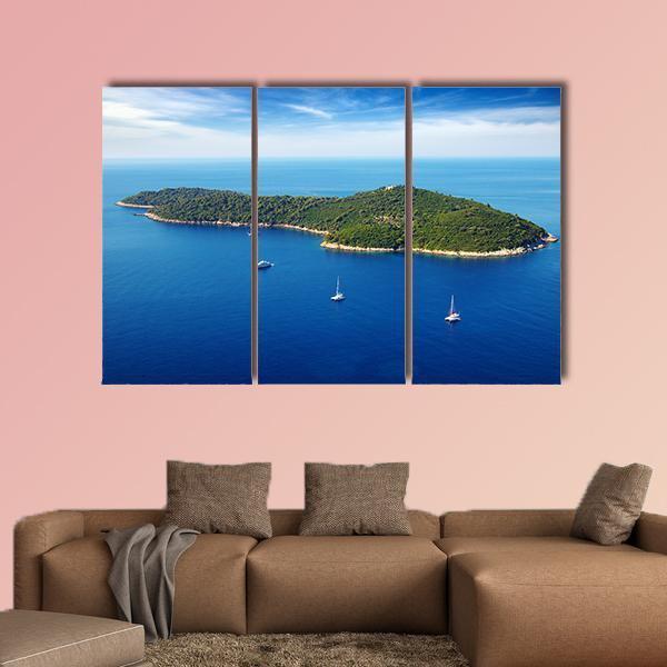 Seascape With Cruise Yachts In Croatia Canvas Wall Art-5 Pop-Gallery Wrap-47" x 32"-Tiaracle