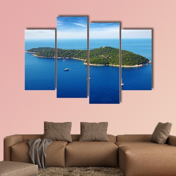 Seascape With Cruise Yachts In Croatia Canvas Wall Art-4 Pop-Gallery Wrap-50" x 32"-Tiaracle