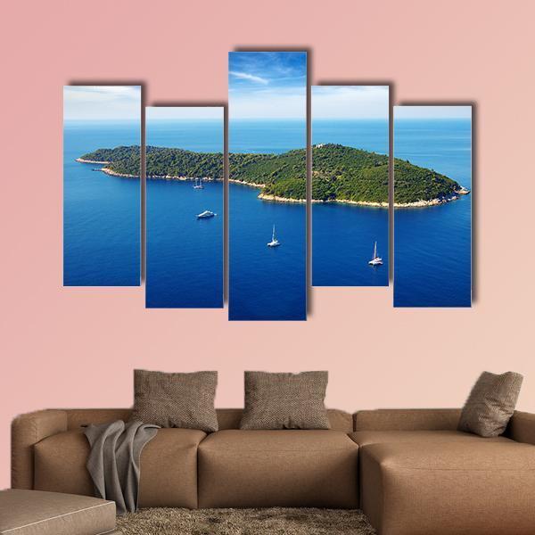 Seascape With Cruise Yachts In Croatia Canvas Wall Art-5 Pop-Gallery Wrap-47&quot; x 32&quot;-Tiaracle