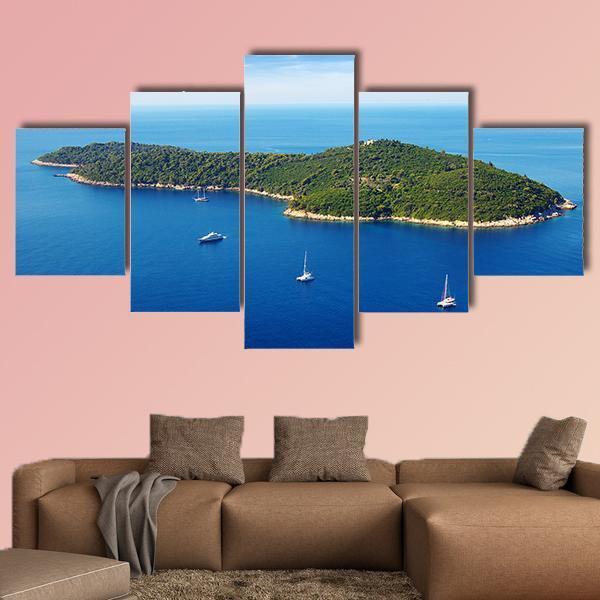 Seascape With Cruise Yachts In Croatia Canvas Wall Art-5 Star-Gallery Wrap-62&quot; x 32&quot;-Tiaracle