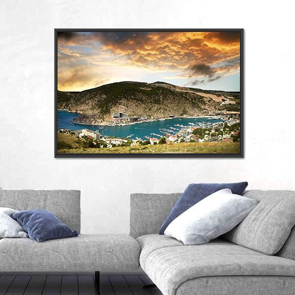 Seascape With Mountains Vertical Canvas Wall Art-3 Vertical-Gallery Wrap-12" x 25"-Tiaracle