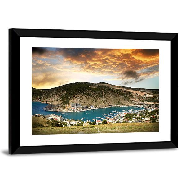 Seascape With Mountains Vertical Canvas Wall Art-3 Vertical-Gallery Wrap-12" x 25"-Tiaracle