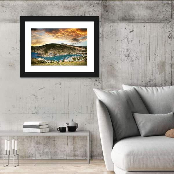 Seascape With Mountains Vertical Canvas Wall Art-3 Vertical-Gallery Wrap-12" x 25"-Tiaracle