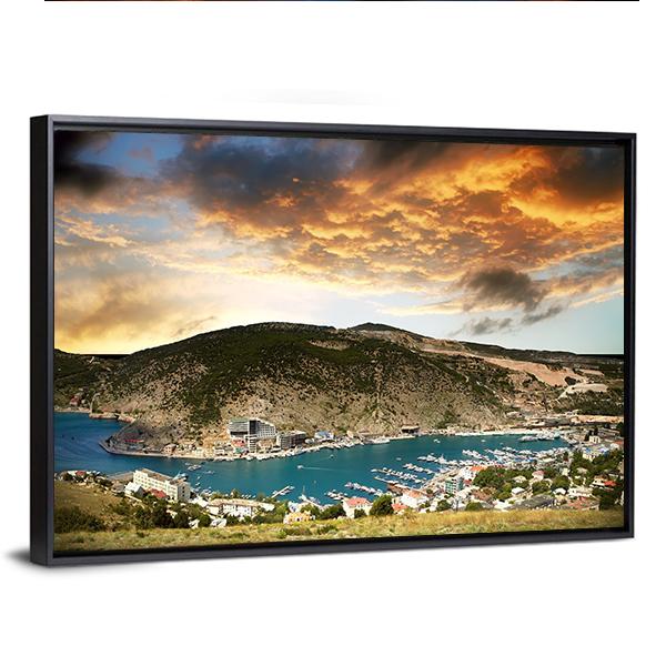 Seascape With Mountains Vertical Canvas Wall Art-3 Vertical-Gallery Wrap-12" x 25"-Tiaracle