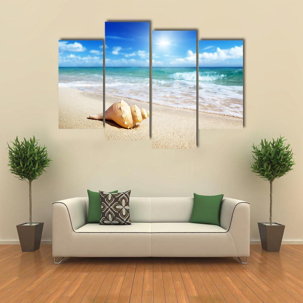 Seashell On The Beach Canvas Wall Art-4 Pop-Gallery Wrap-50" x 32"-Tiaracle