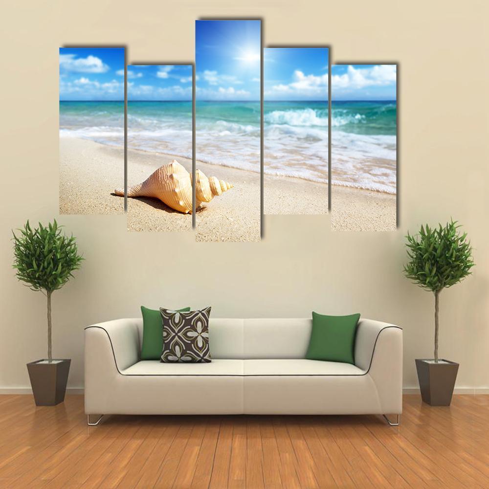 Seashell On The Beach Canvas Wall Art-5 Pop-Gallery Wrap-47" x 32"-Tiaracle