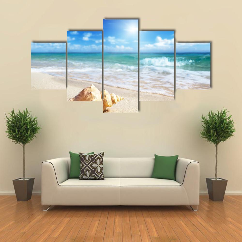 Seashell On The Beach Canvas Wall Art-5 Star-Gallery Wrap-62" x 32"-Tiaracle