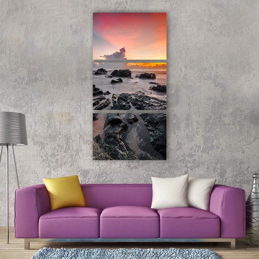 Seashore At Sunset Vertical Canvas Wall Art-3 Vertical-Gallery Wrap-12" x 25"-Tiaracle