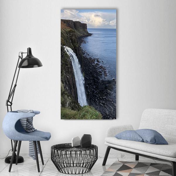 Seashore Kilt Rock And Waterfall In Scotland Vertical Canvas Wall Art-1 Vertical-Gallery Wrap-12" x 24"-Tiaracle