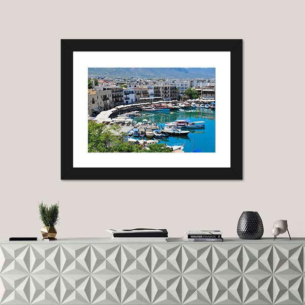 Seashore With A Pier Tourist Center Of Kyrenia Canvas Wall Art-1 Piece-Framed Print-20" x 16"-Tiaracle