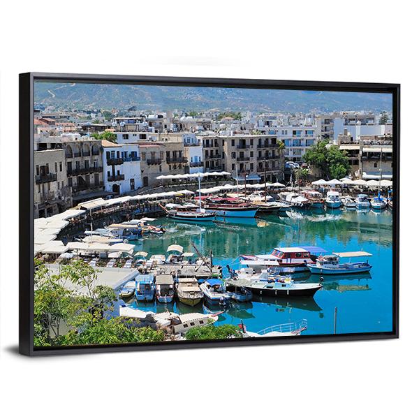Seashore With A Pier Tourist Center Of Kyrenia Canvas Wall Art-3 Horizontal-Gallery Wrap-25" x 16"-Tiaracle