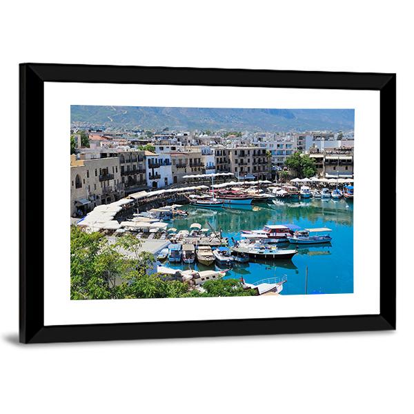 Seashore With A Pier Tourist Center Of Kyrenia Canvas Wall Art-3 Horizontal-Gallery Wrap-25" x 16"-Tiaracle