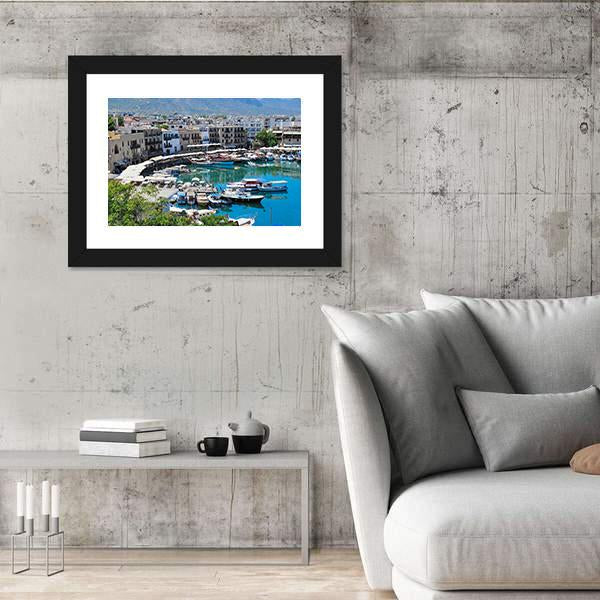 Seashore With A Pier Tourist Center Of Kyrenia Canvas Wall Art-3 Horizontal-Gallery Wrap-25" x 16"-Tiaracle